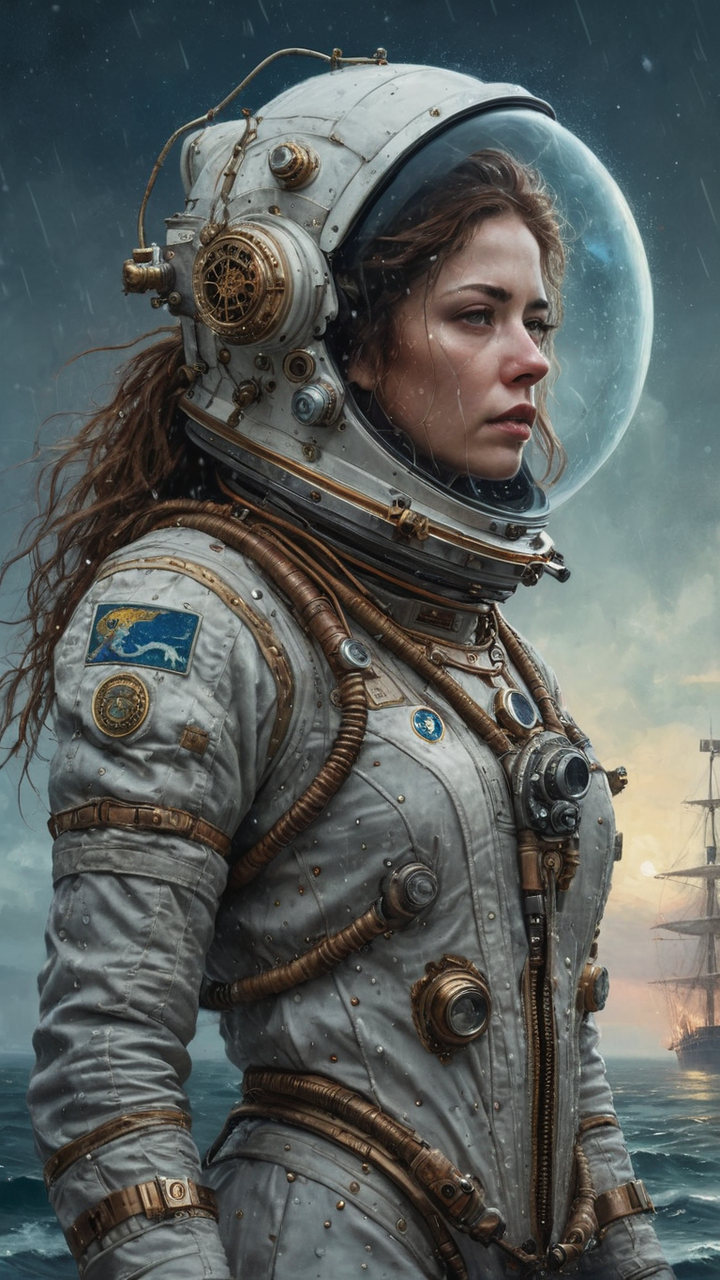 Cyberpunk wolf and spacewalking heroine in Victorian astrona... by ...