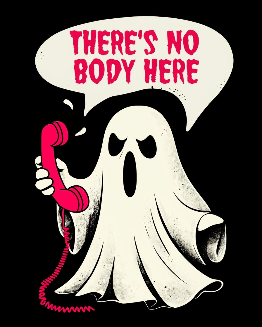Whimsical Spooky Ghost with Phone and Text Bubble Poster