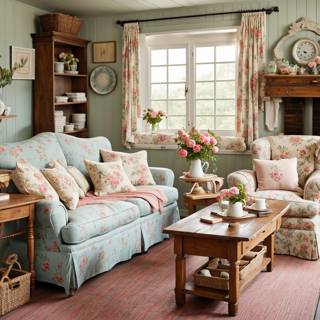 **Cottage Living Room:** Design a charming cottage living ro... by