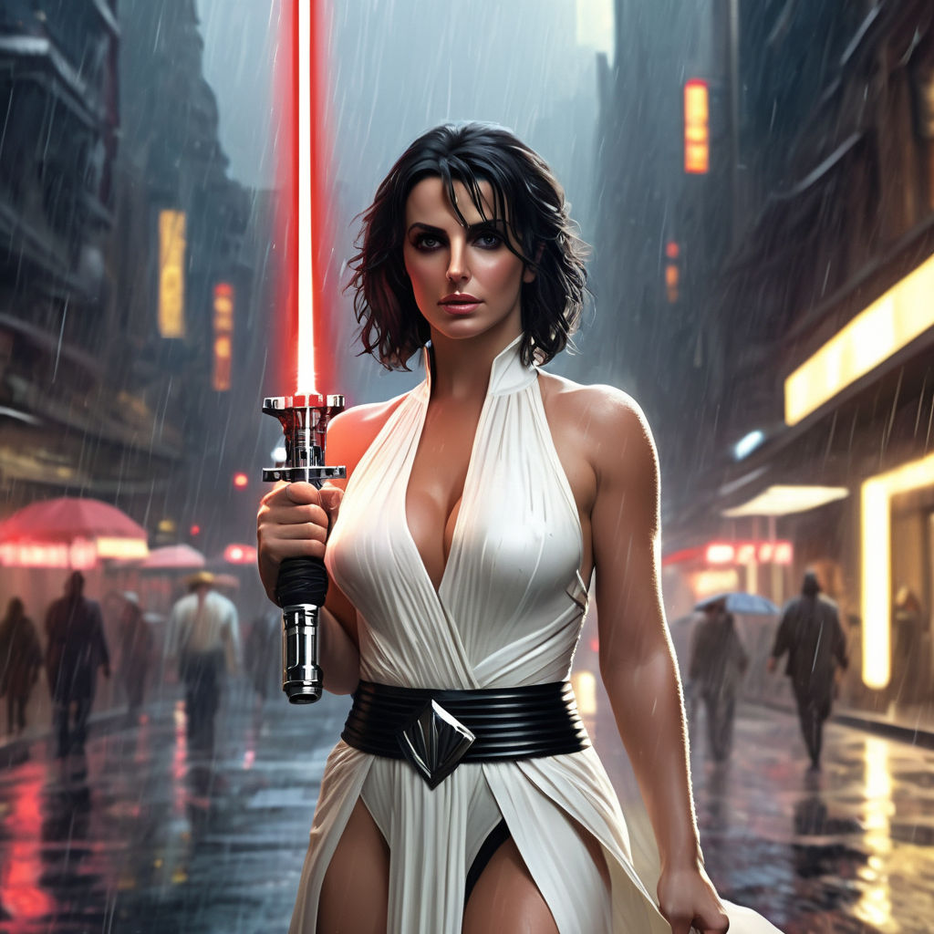 One beautiful naked jedi dressed as a hooker with large boobs