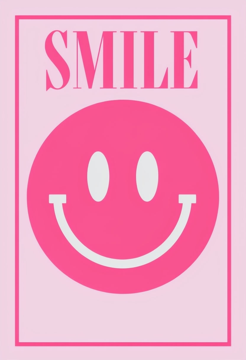 Cheerful Pink Smiley Face Design with Bold Smile Text Poster