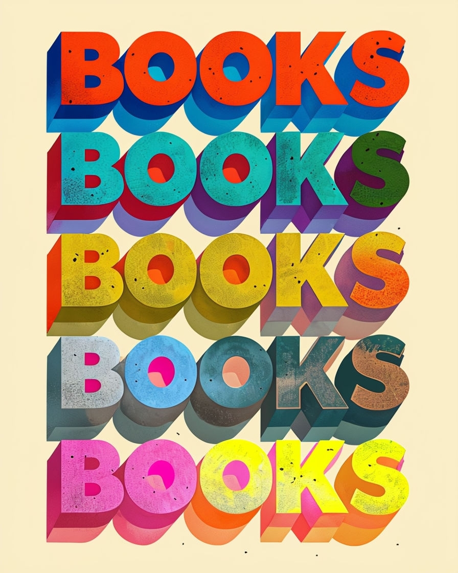 Colorful 3D BOOKS Typography Digital Artwork Poster