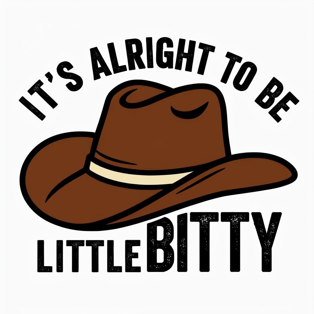 Playful Brown Cowboy Hat Design with Fun Text Sticker