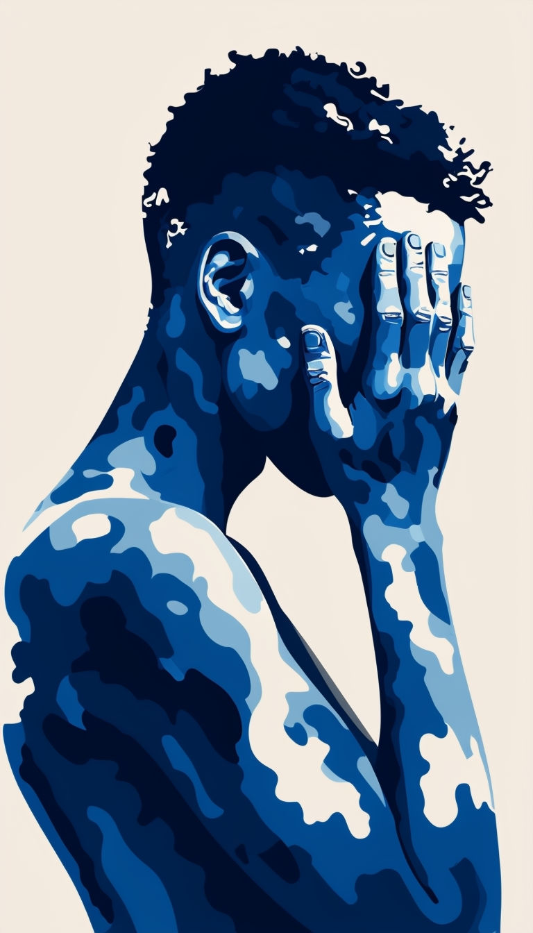 Contemplative Blue Human Figure Abstract Art Poster