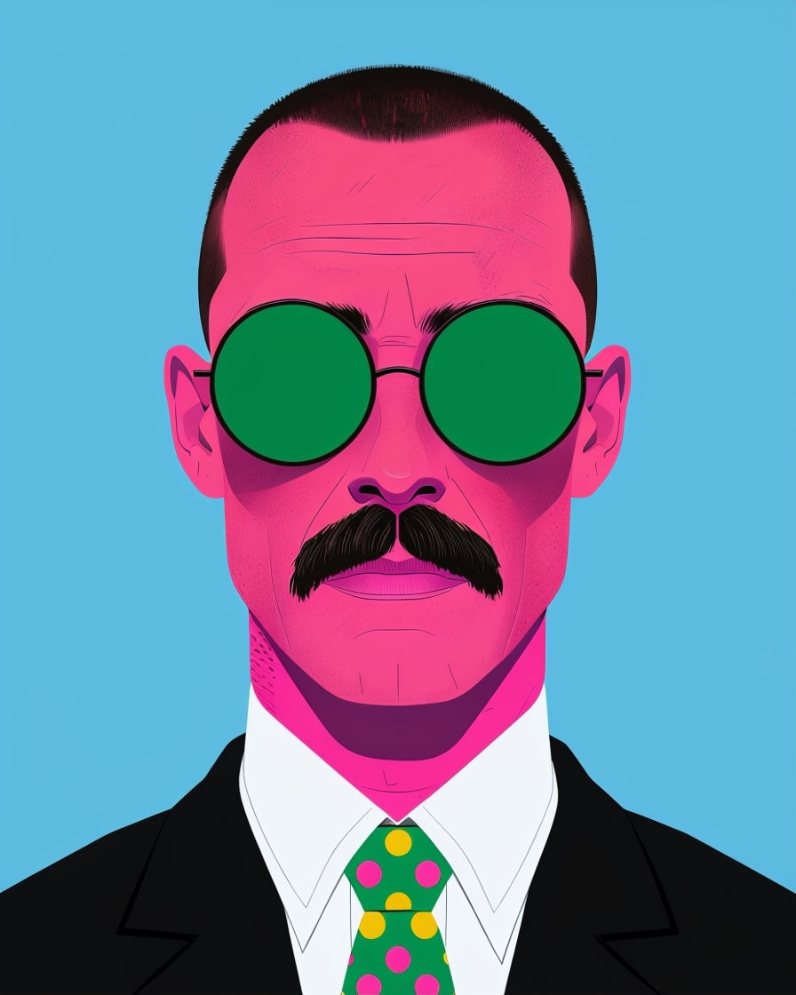 Minimalist Portrait of a Man with Oversized Green Glasses Art