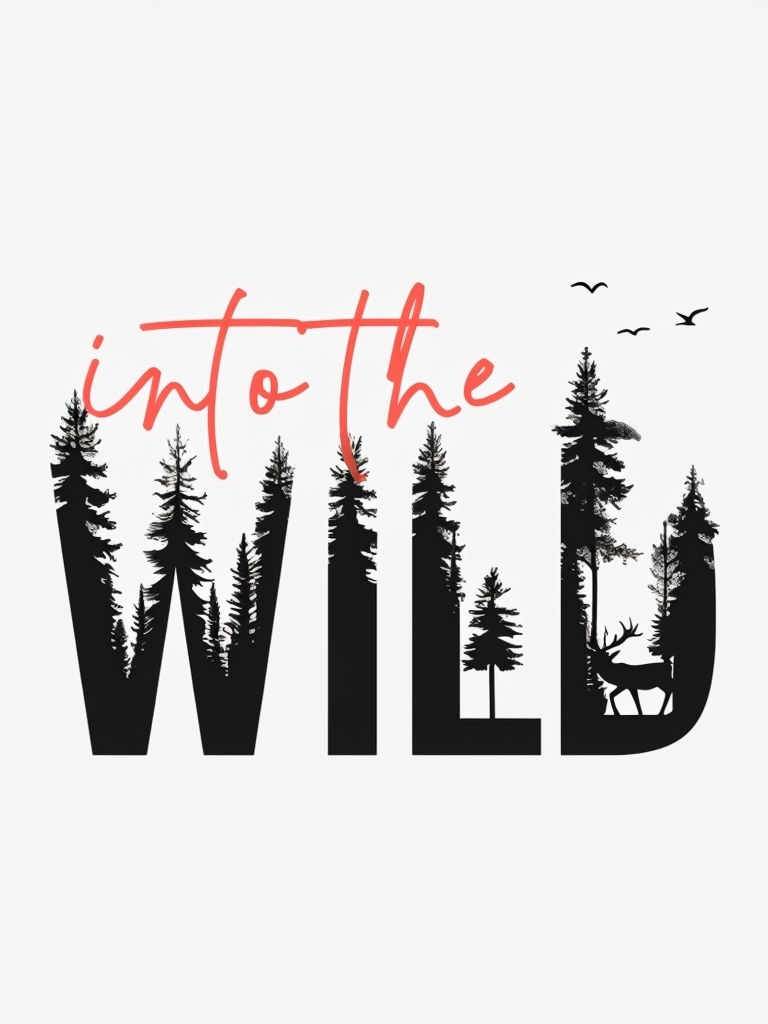 Into the Wild Nature-Inspired Text Art T-shirt