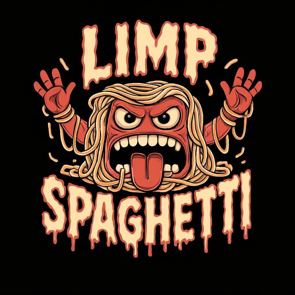 Aggressive Cartoon Spaghetti Character T-Shirt