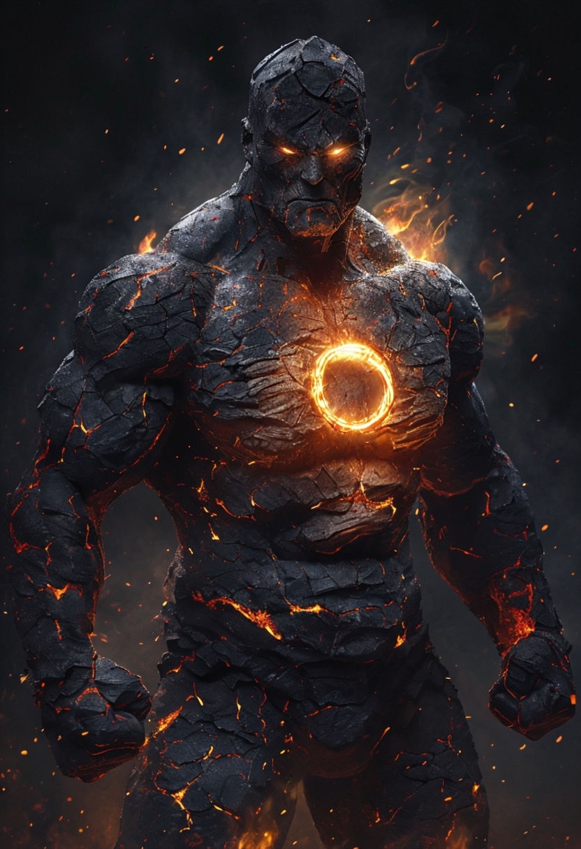 Intense Charcoal Warrior with Glowing Emblem Art