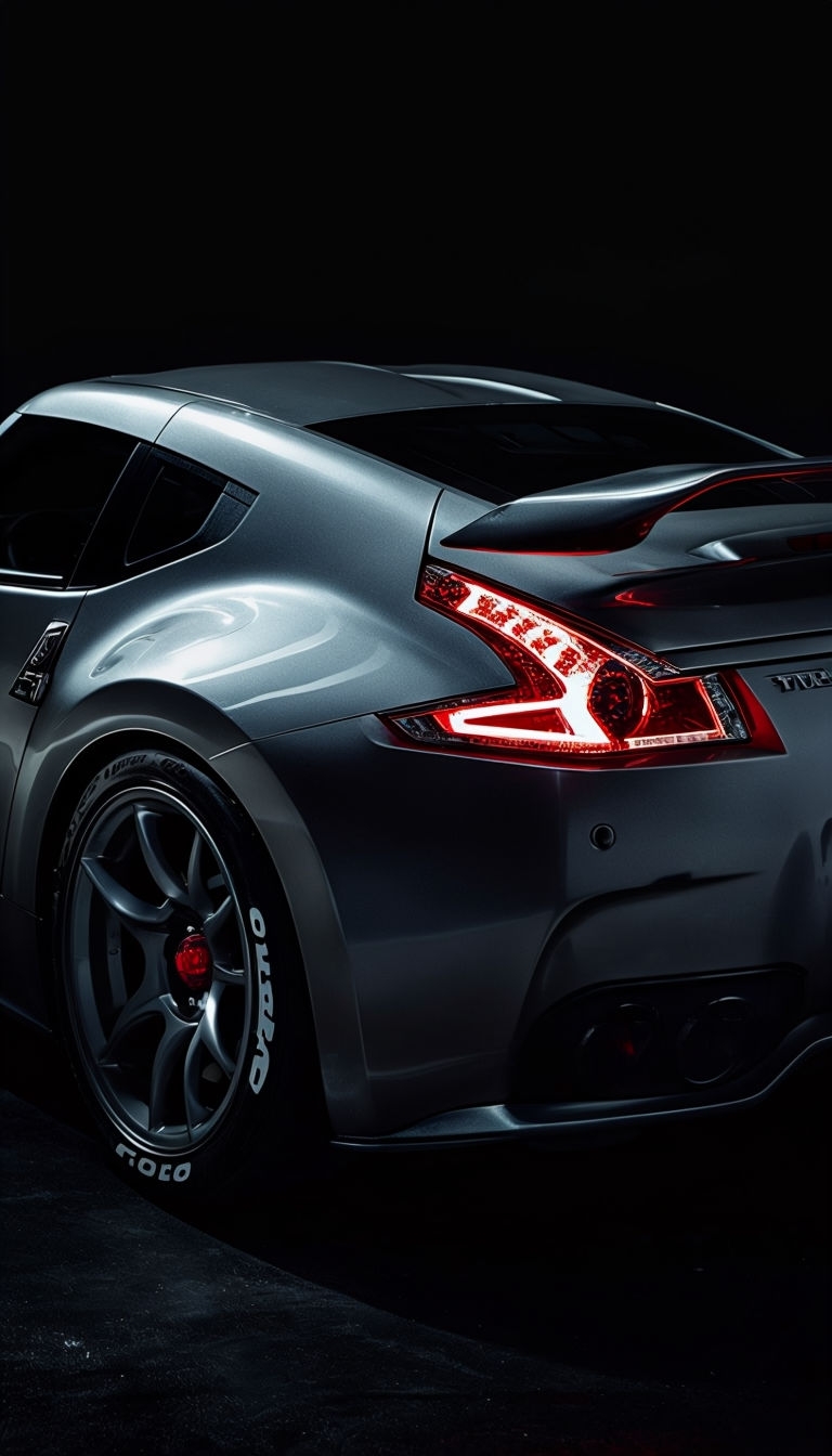 Sleek Metallic Silver Sports Car with Dramatic Tail Lights Art