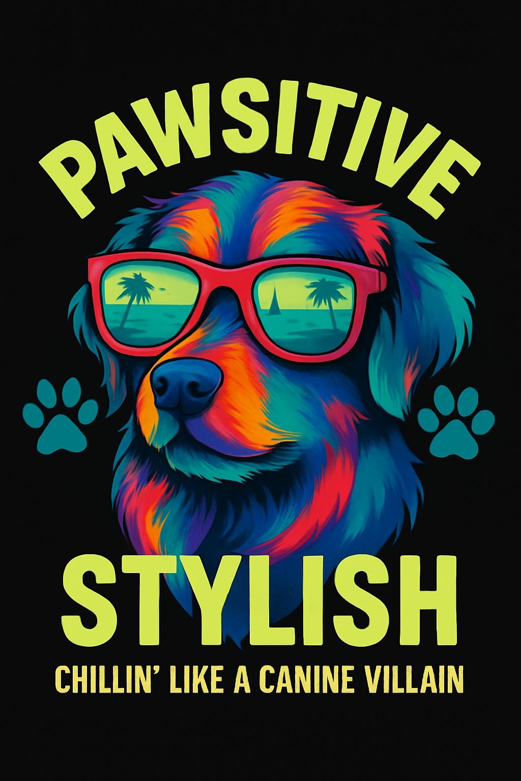 Vibrant Dog Face Illustration with Cool Sunglasses T-Shirt