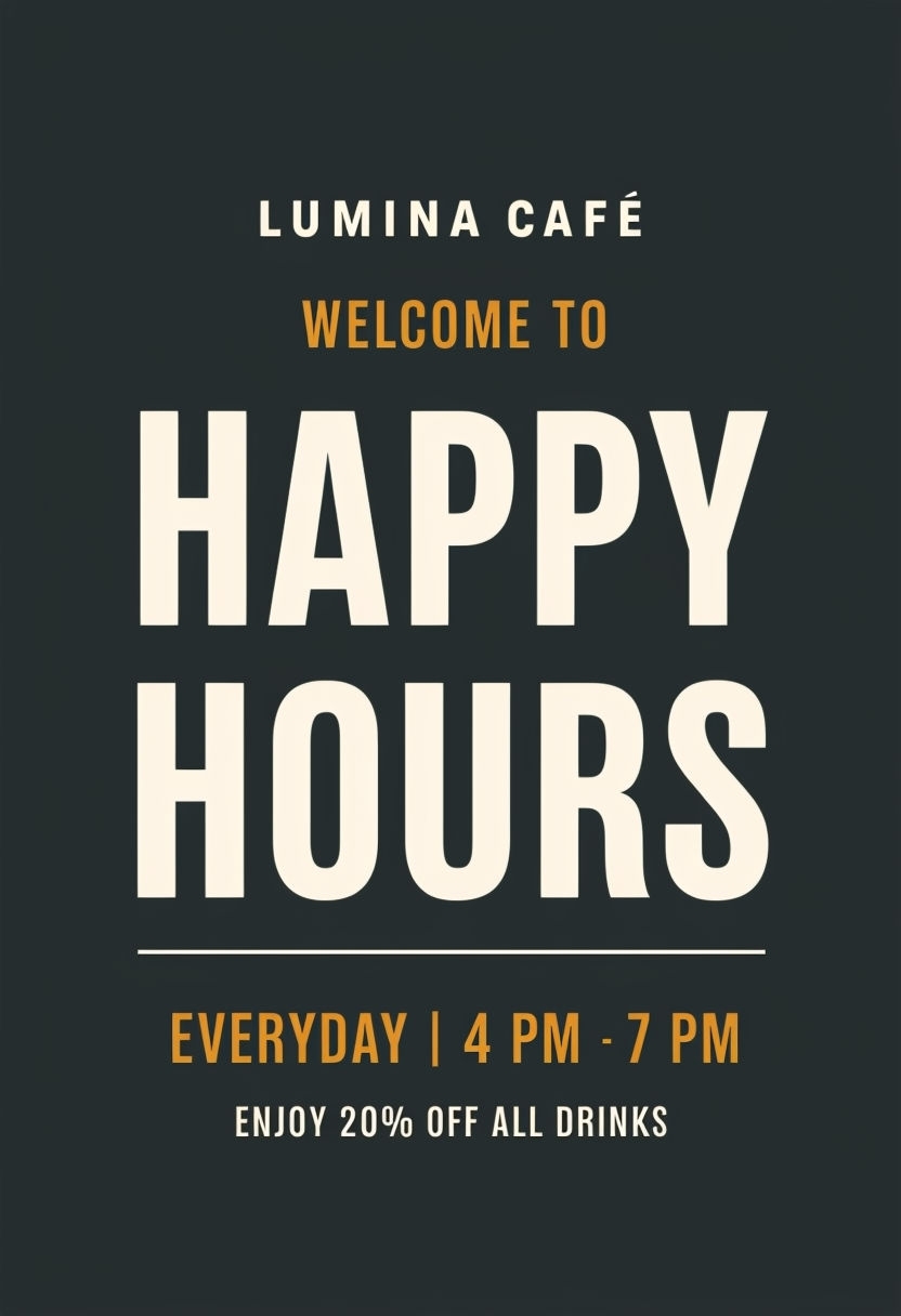 Modern Minimalist Lumina Café Happy Hours Promotional Sign