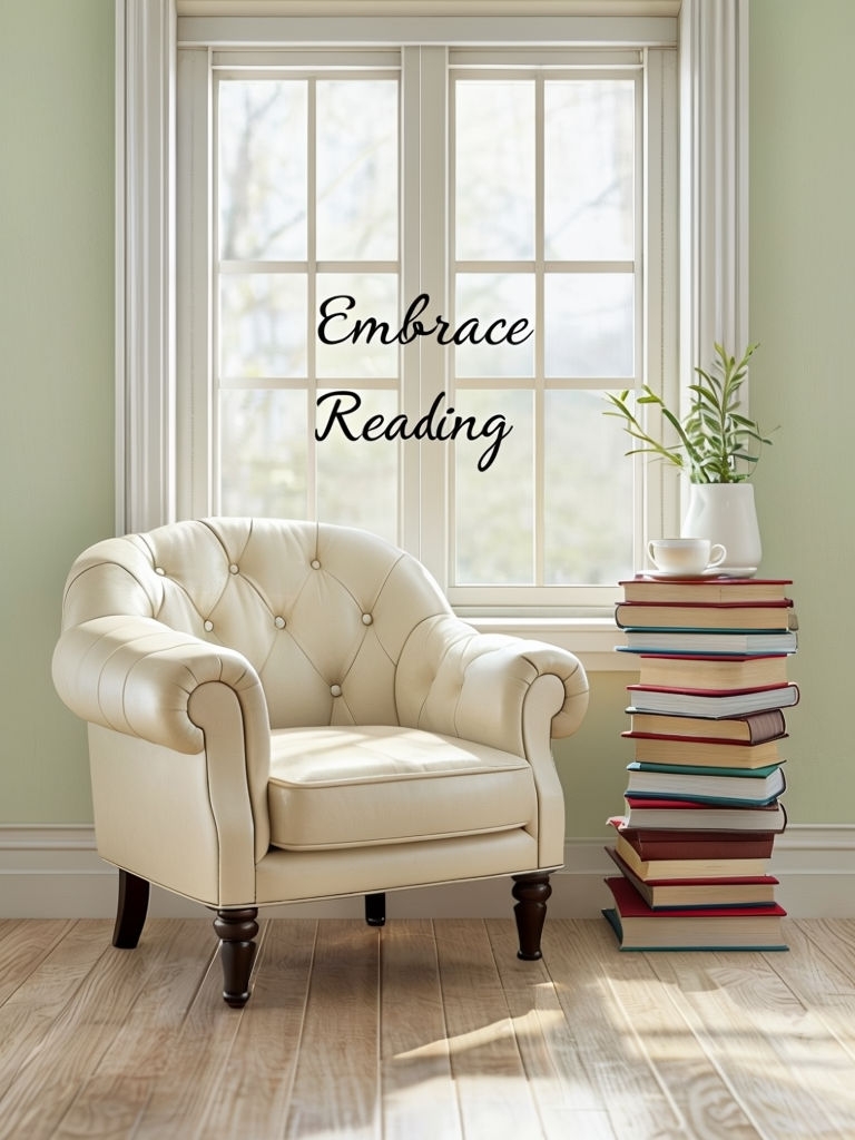 Cozy Reading Nook with Embrace Reading Text Art Poster