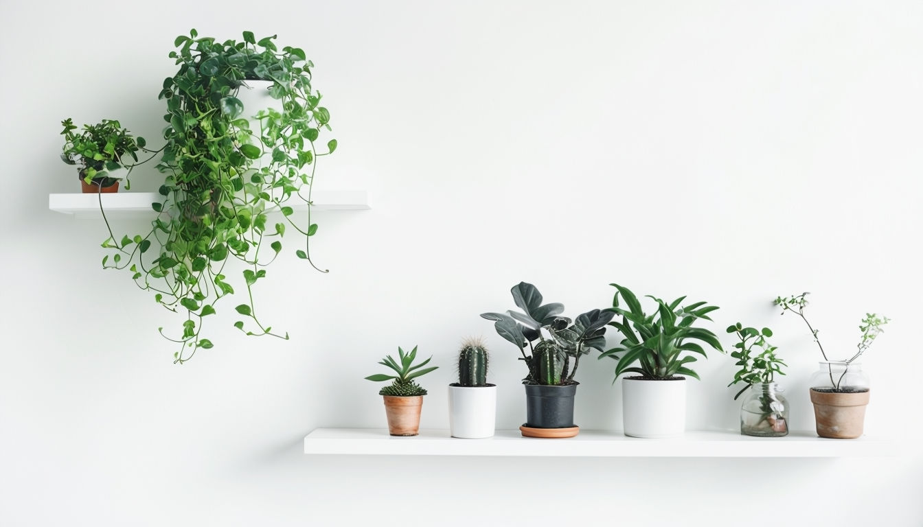 Minimalist Floating Shelves with Plants Photography Art