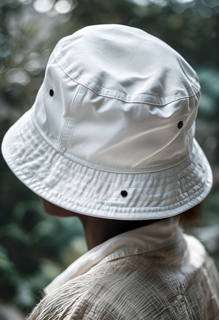 Photorealistic White Bucket Hat Medium Shot Mockup