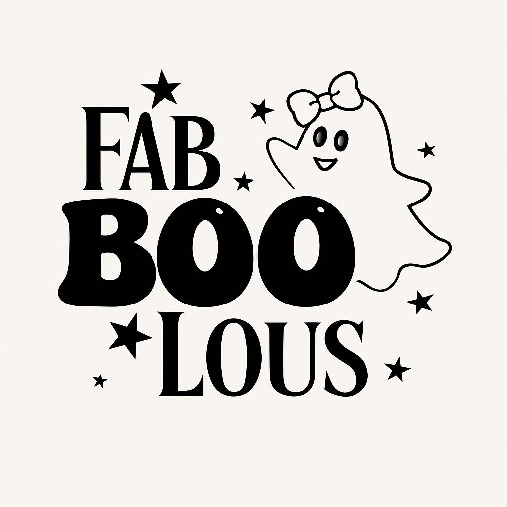 Playful FAB BOO LOUS Halloween Text with Friendly Ghost Sticker