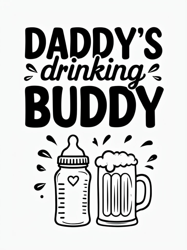 Daddy's Drinking Buddy Playful Illustration T-Shirt