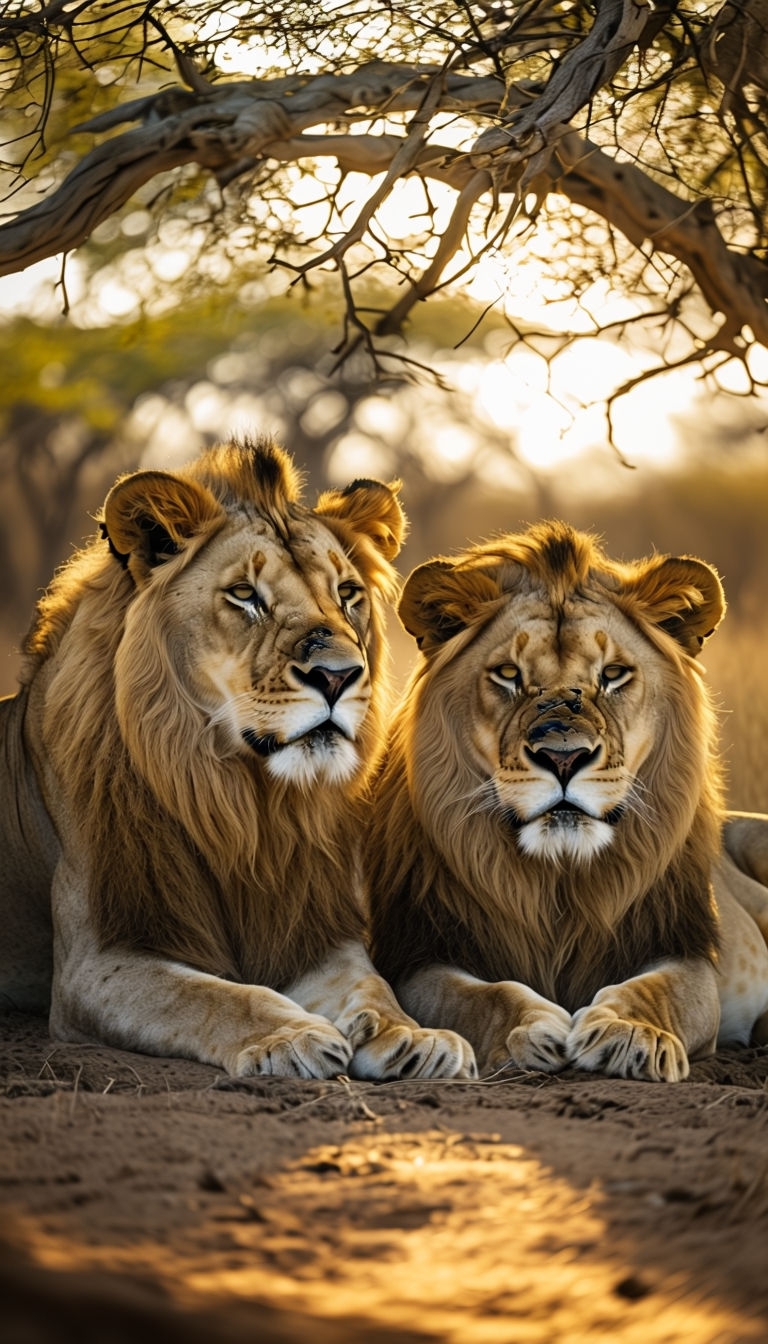 Relaxed Lions Under Acacia Tree in Golden Light Art