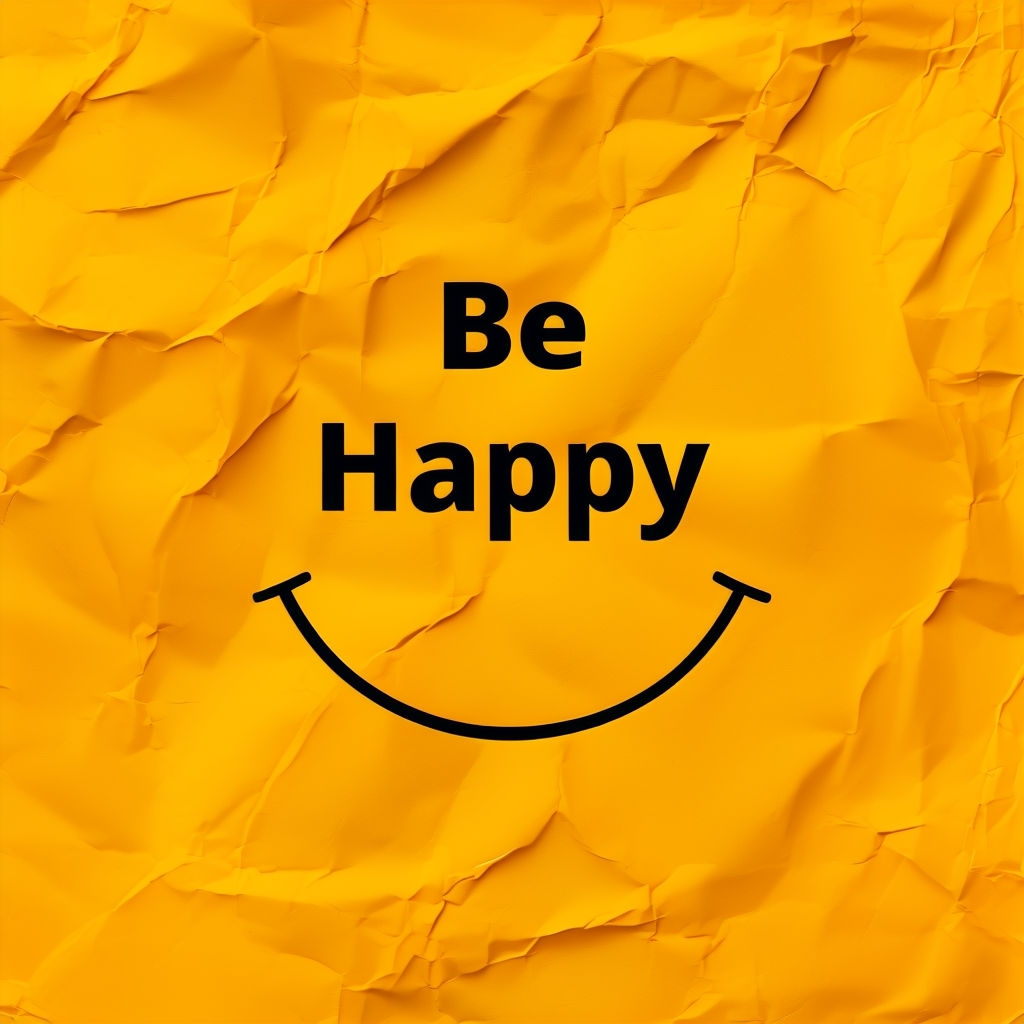 Be Happy Minimalist Smiley Face on Crumpled Paper Background Social Media Post