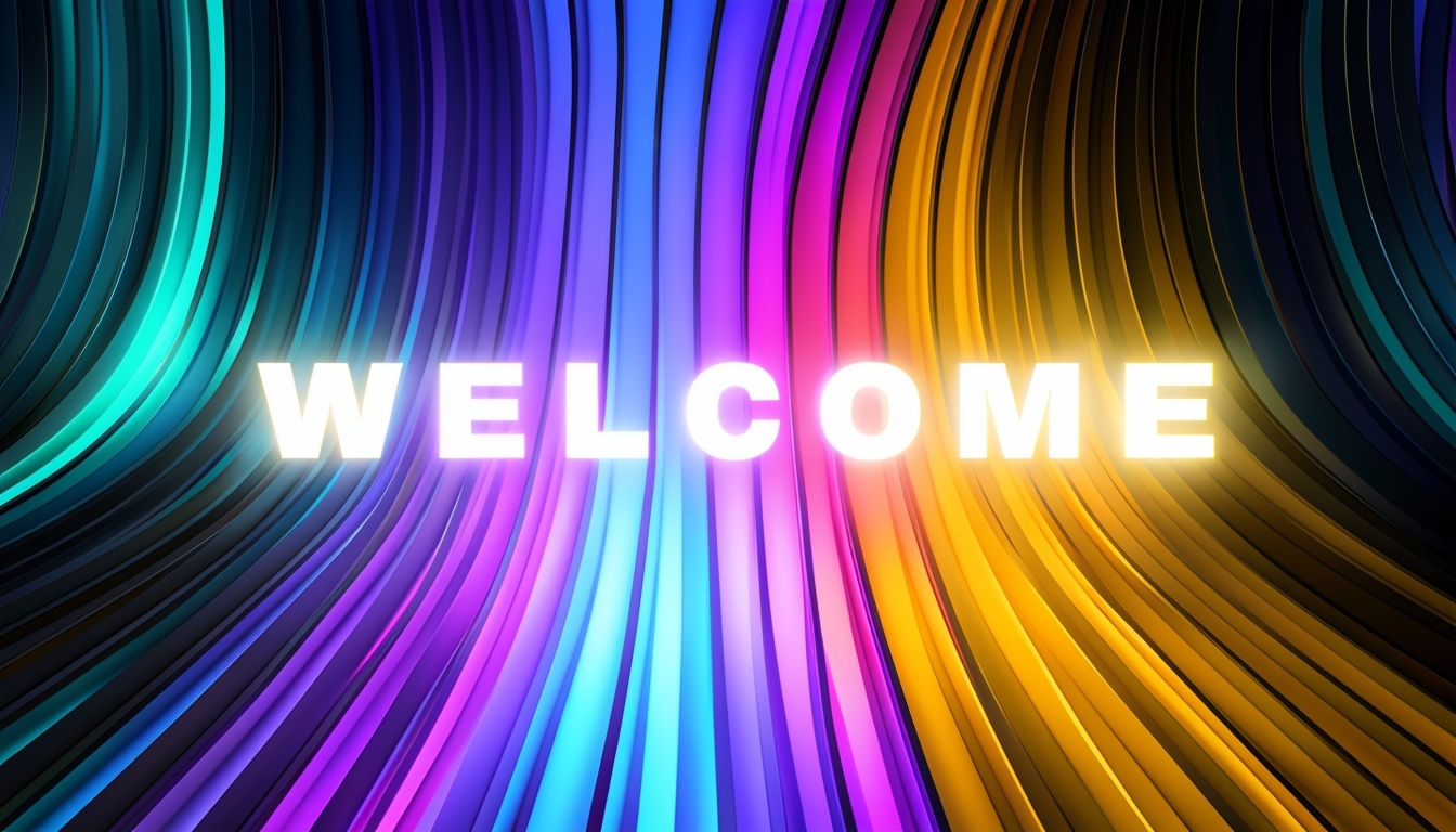 Colorful Abstract Welcome Sign with Vibrant Striped Background Social Media Post