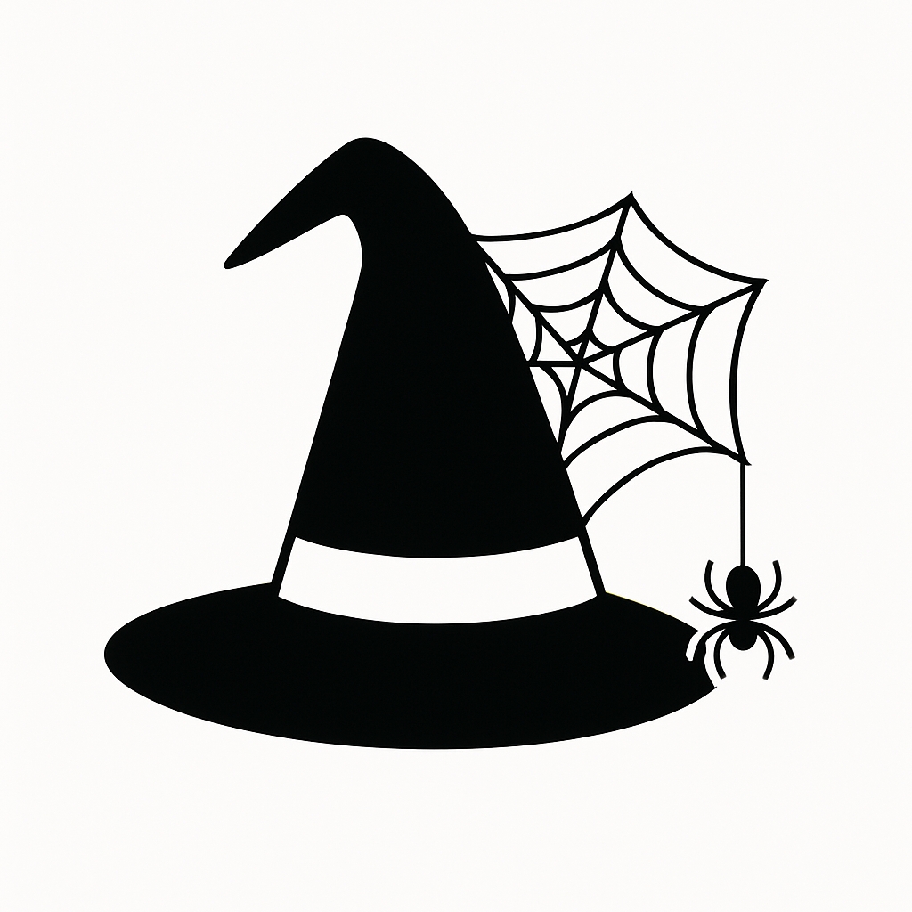 Minimalist Black Witch Hat with Spider Web Silhouette Sticker