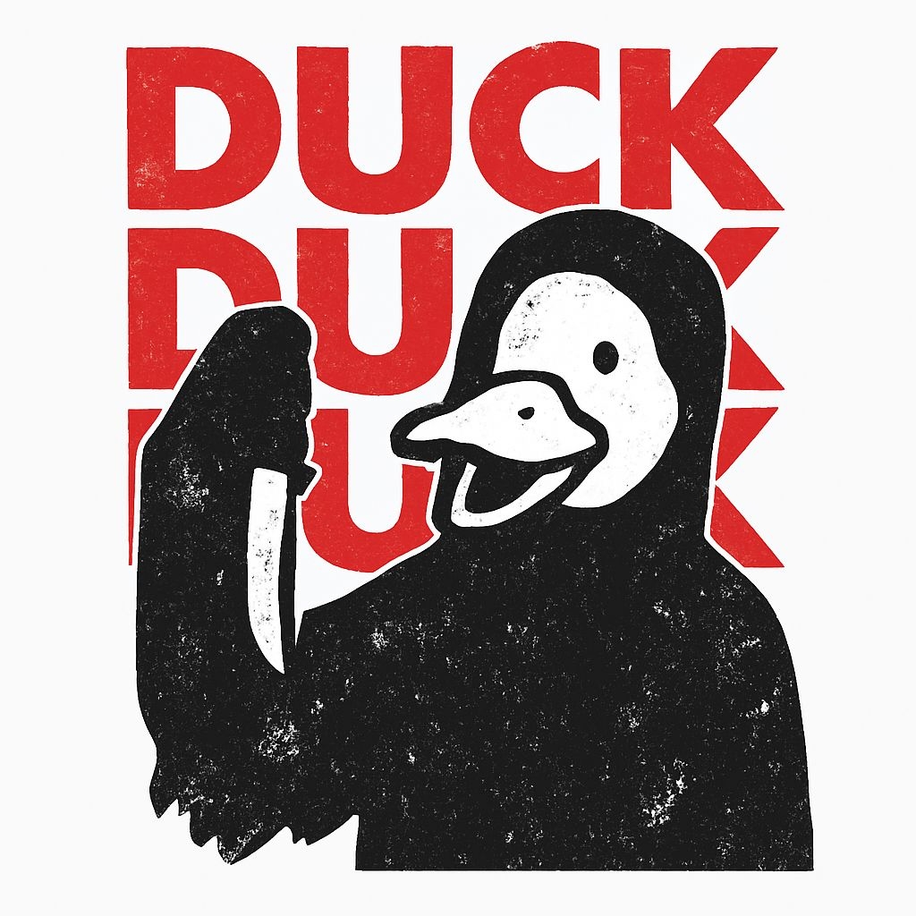 Bold Duck Silhouette with Knife and Text Graphic Sticker