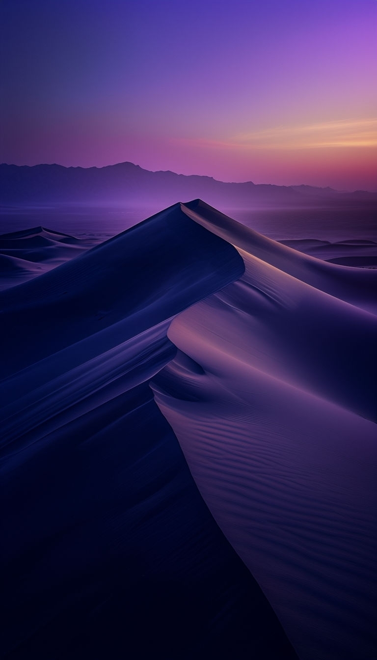 Serene Twilight Desert Landscape with Dramatic Sand Dunes Mobile Wallpaper