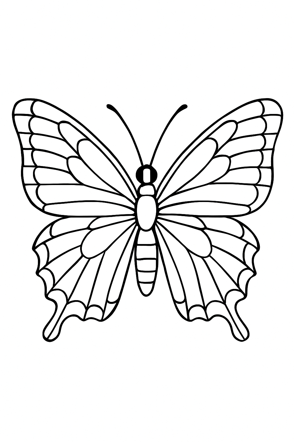 Intricate Line Drawing of Symmetrical Butterfly Design for Coloring Book Pages