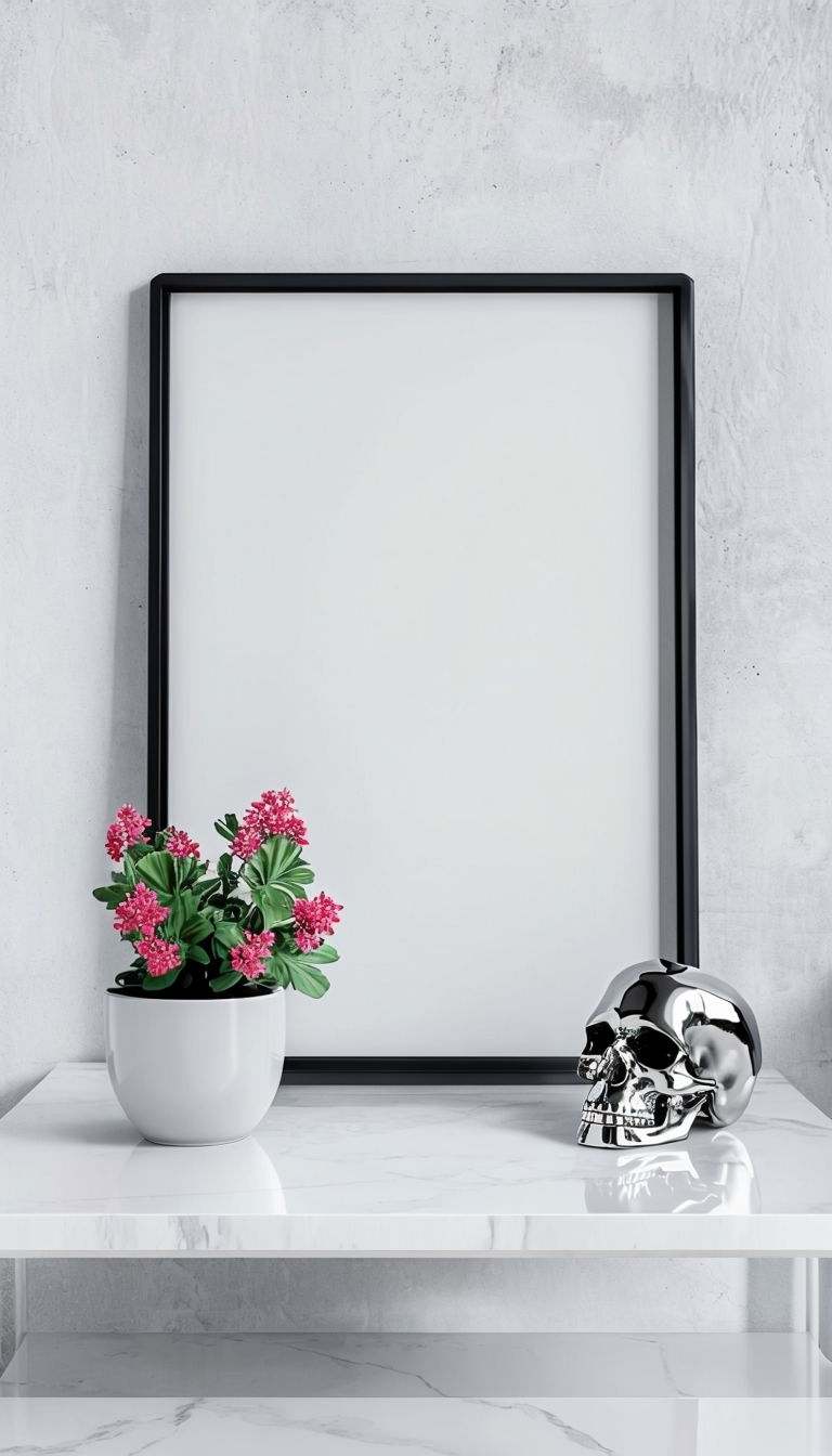 Minimalist Interior Scene with Black Frame and Green Plant Mockup
