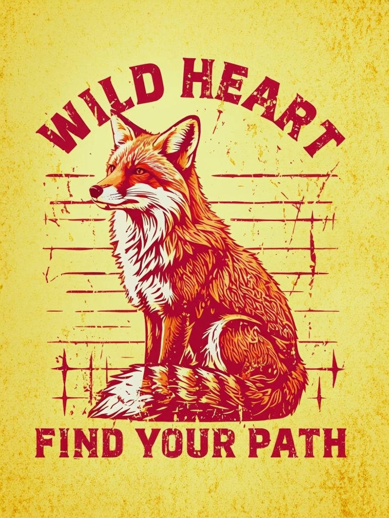 Vintage Fox Illustration with Wild Heart Text T-Shirt