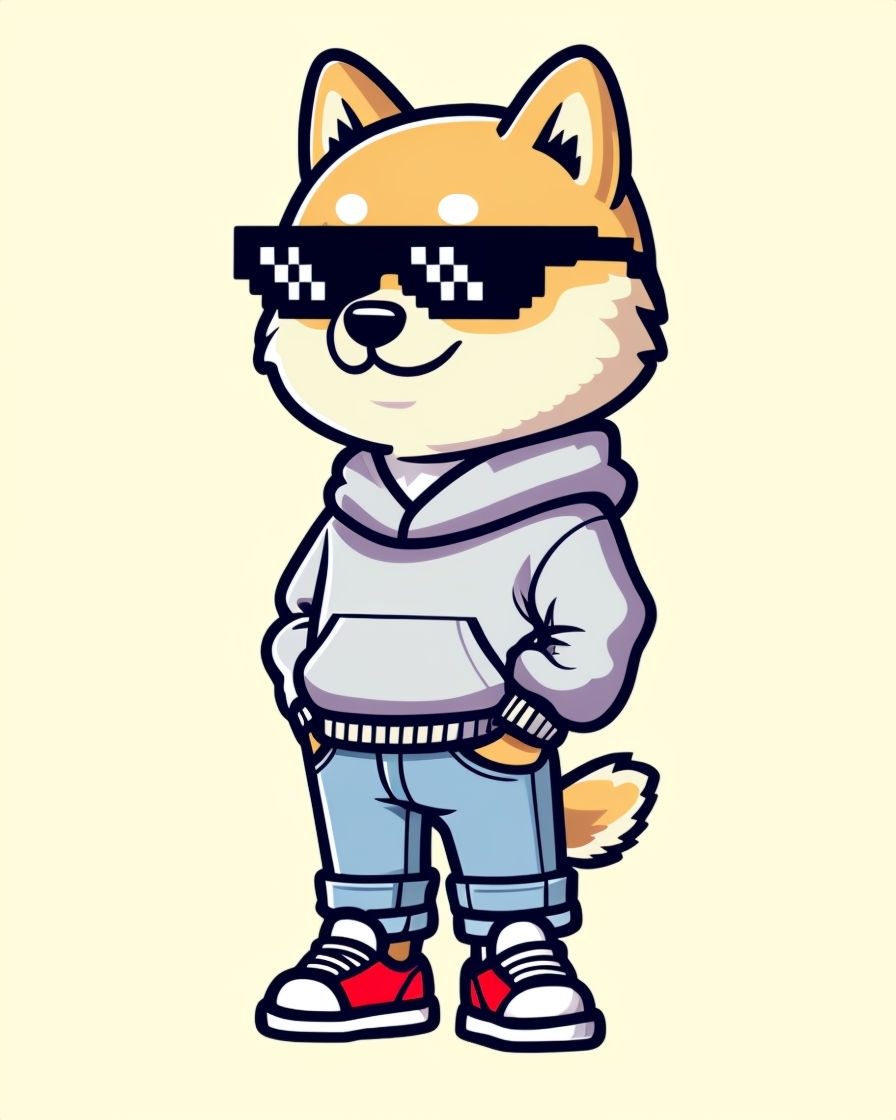 Stylish Cartoon Shiba Inu Dog Character T-Shirt