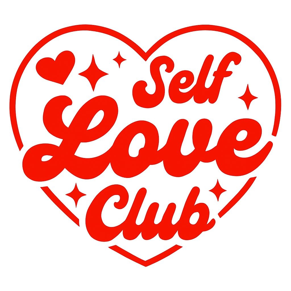 Vibrant Self Love Club Heart Sticker Design with Retro Text
