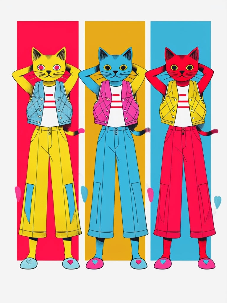 Colorful Pop Art Cats Playful Illustration T-Shirt