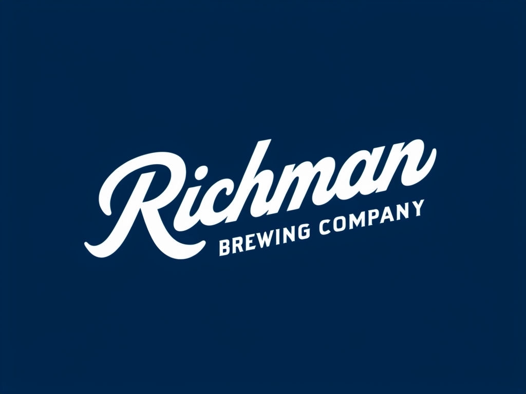 Minimalist Richman Brewing Company Logo on Navy Blue Background Logo