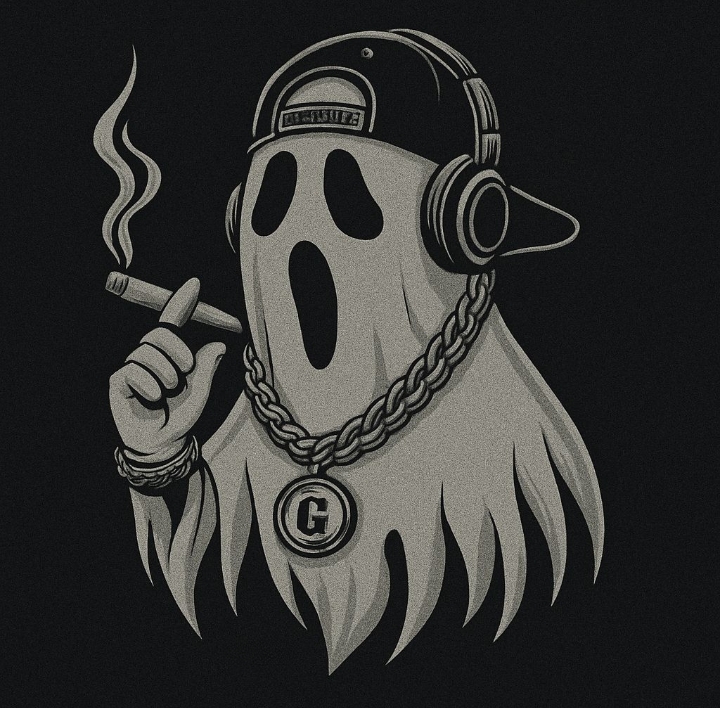 Whimsical Ghost with Headphones and Cigar Halloween T-Shirt