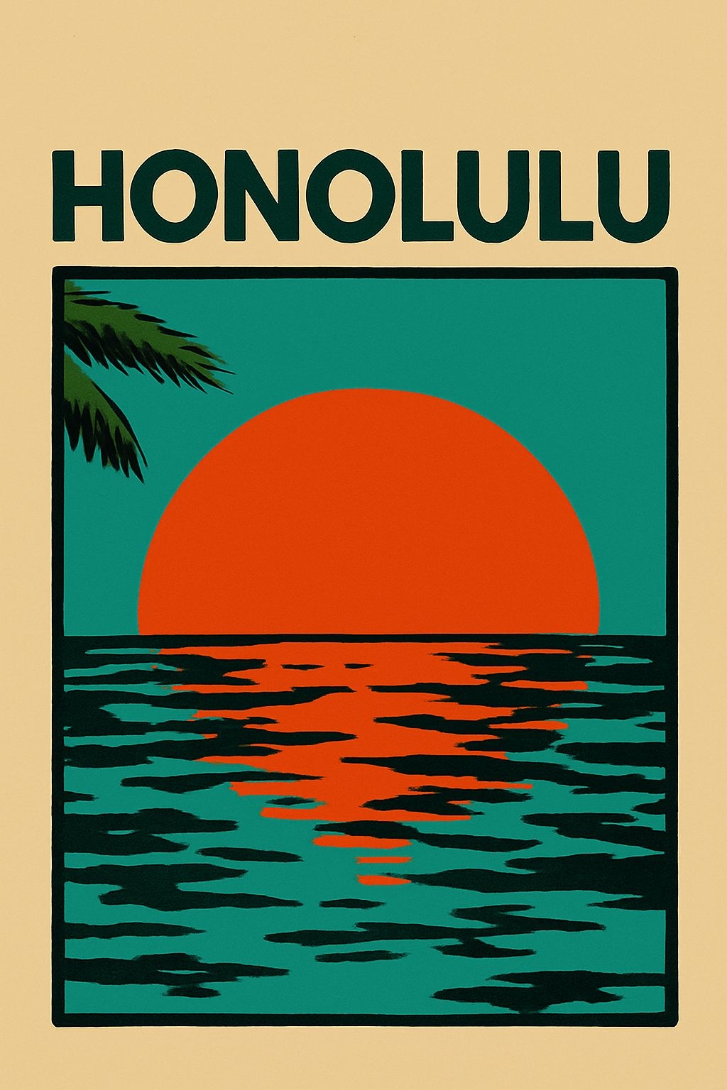 Minimalist Retro Sunset Scene in Honolulu Poster