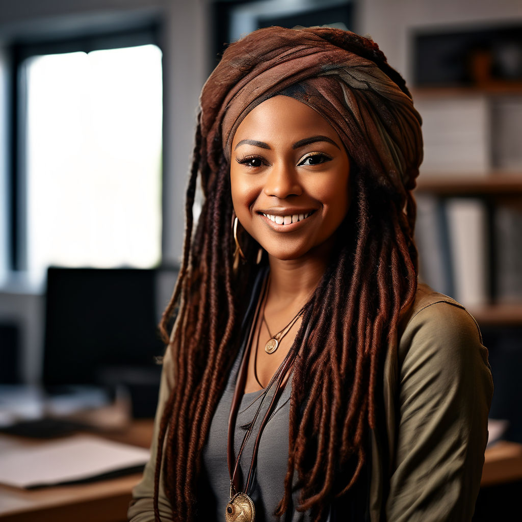 beautiful black woman with dreads and a white blouse