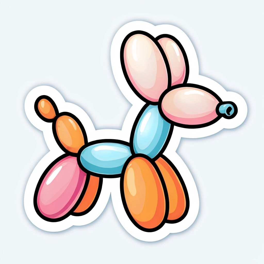 Pastel Cartoon Balloon Dog Illustration Sticker