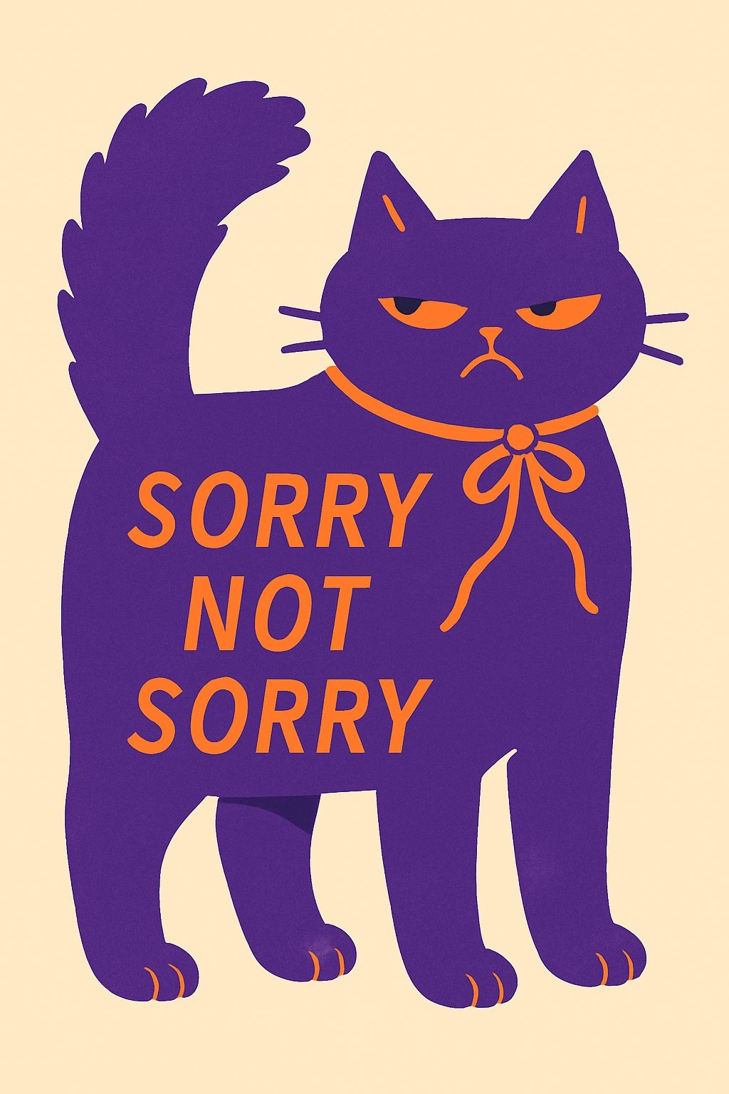 Purple Cat with Sorry Not Sorry Text Cartoon T-Shirt