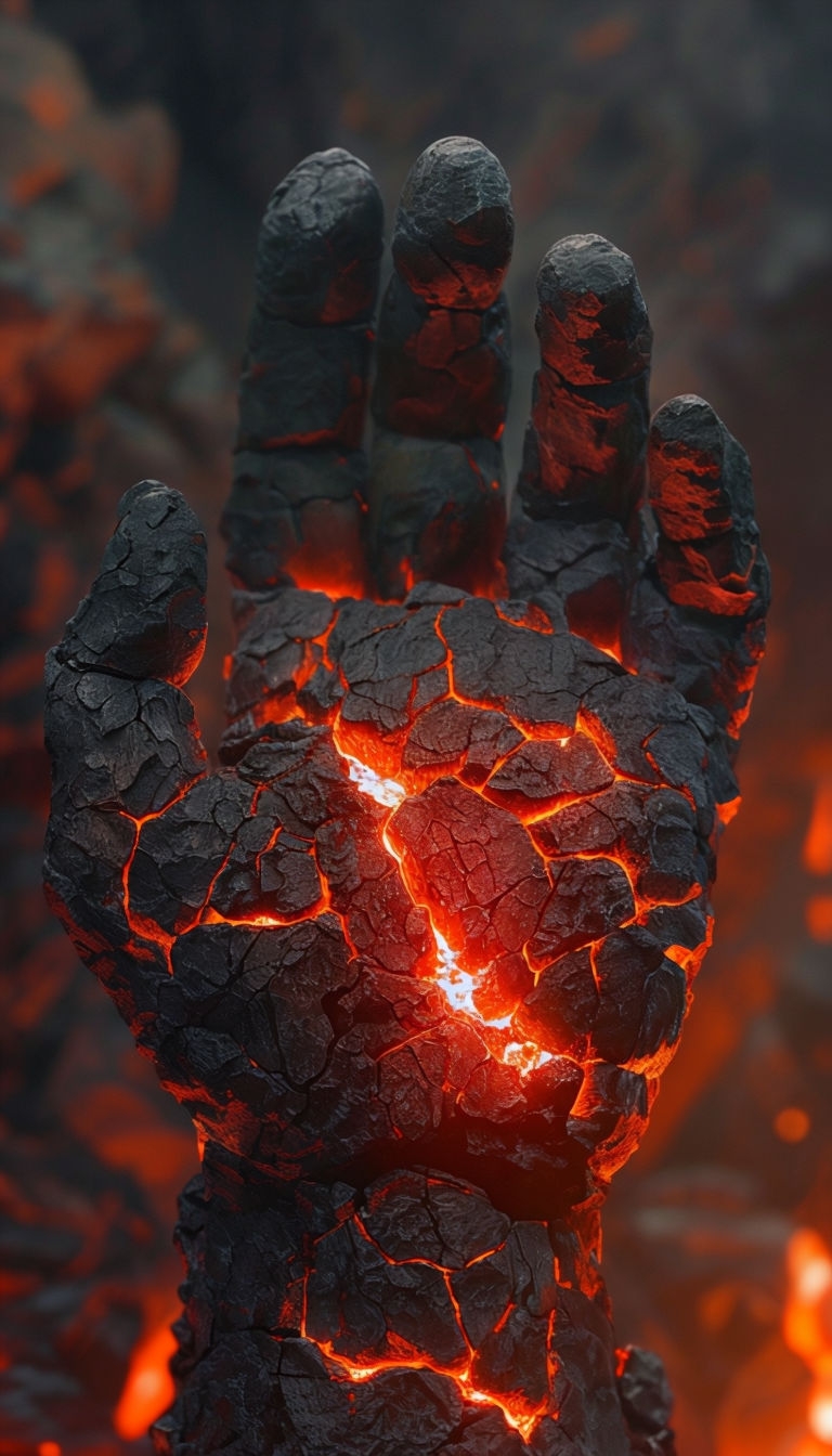 Molten Core Golem Hand Hyperrealistic Digital Art Wallpaper