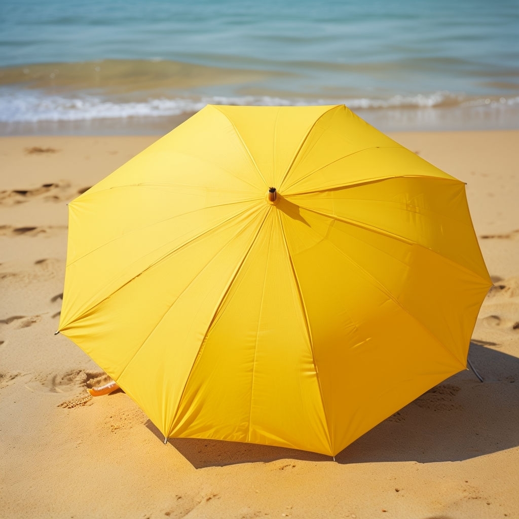 Cheerful Yellow Umbrella on Sandy Beach Art for Summer Vibes Poster