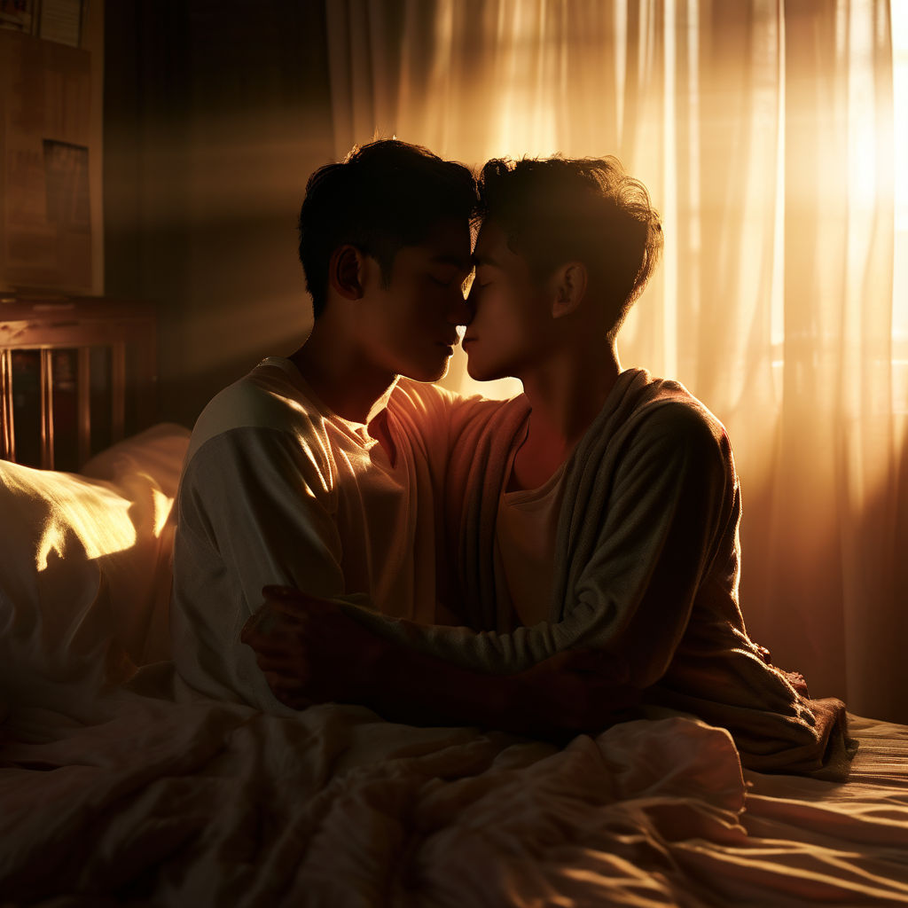 Boys kissing in the bed