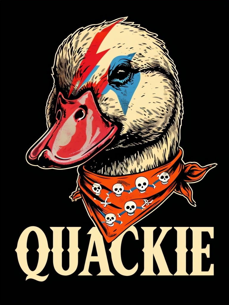 Vintage Pop Art Duck with Lightning Bolt and Skull Bandana T-Shirt