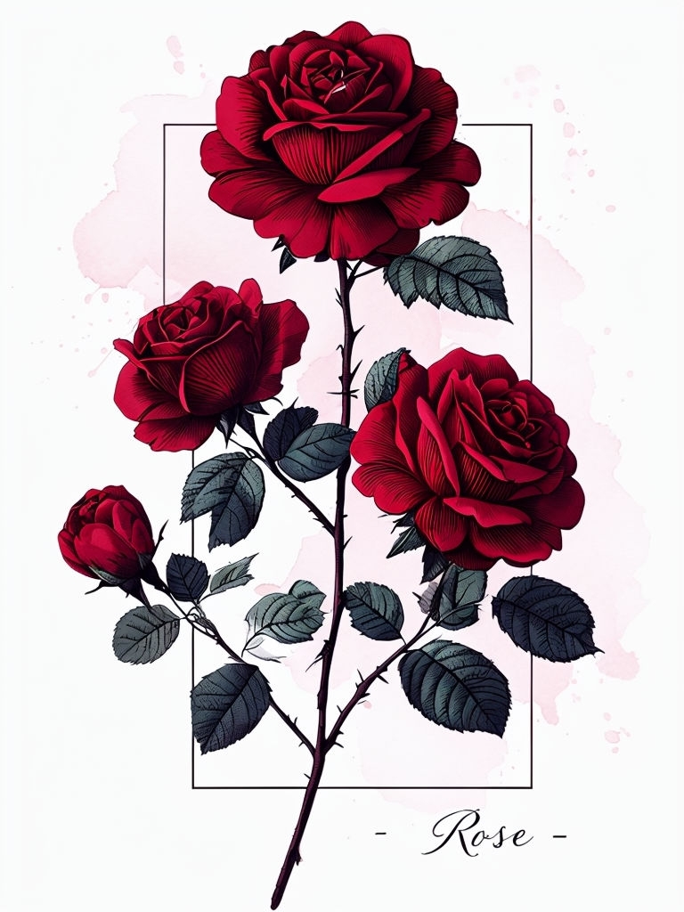Intricate Crimson Red Roses Botanical Art T-Shirt