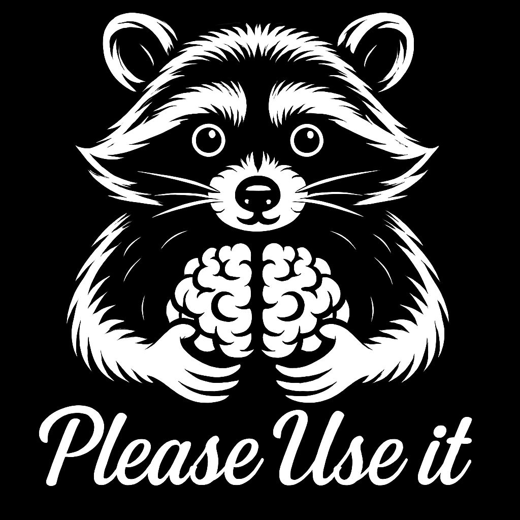 Whimsical Raccoon Holding a Brain Please Use It T-Shirt