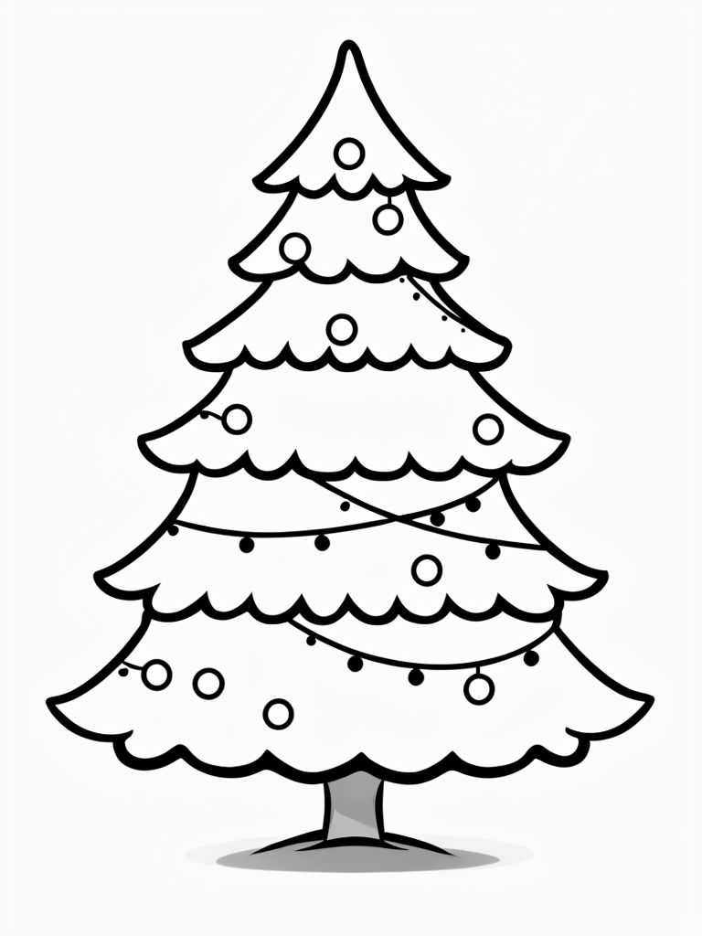 Minimalist Black and White Christmas Tree Line Drawing Art