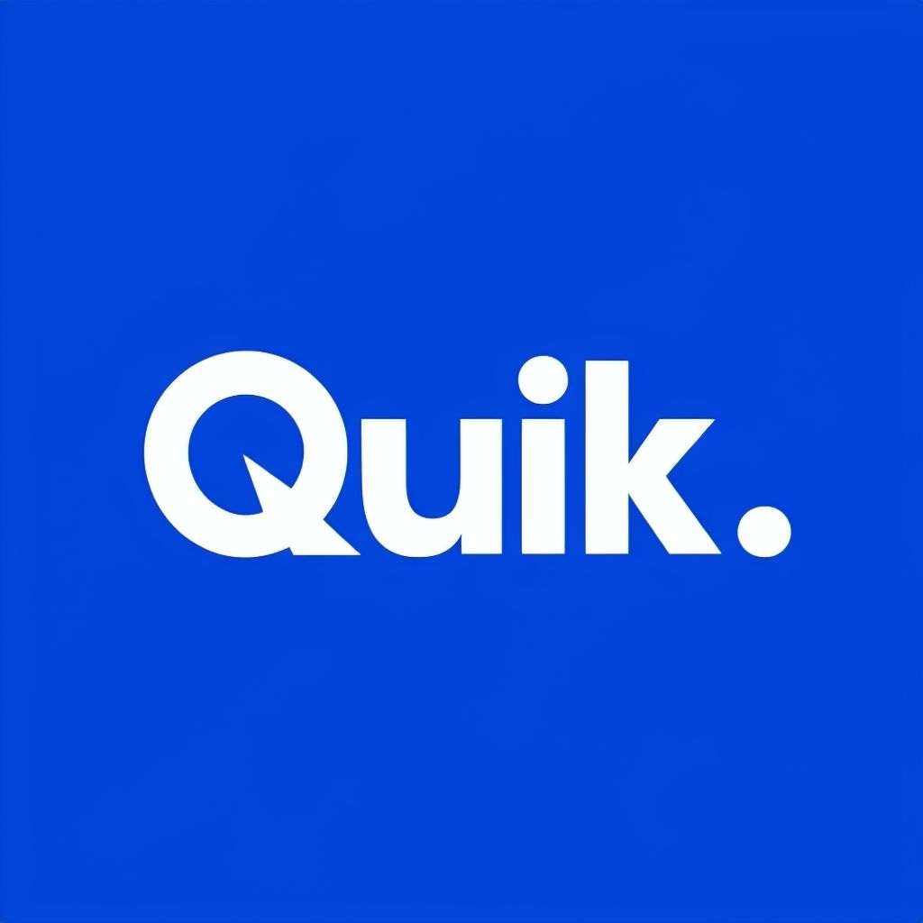 Dynamic Minimalist Quik Logo on Vibrant Blue Background