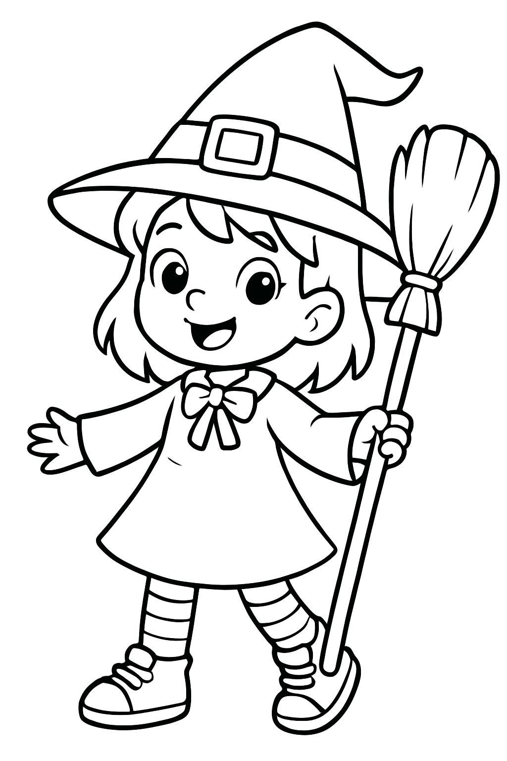 Cute Cartoon Witch Character Line Drawing for Kids Coloring Book Pages