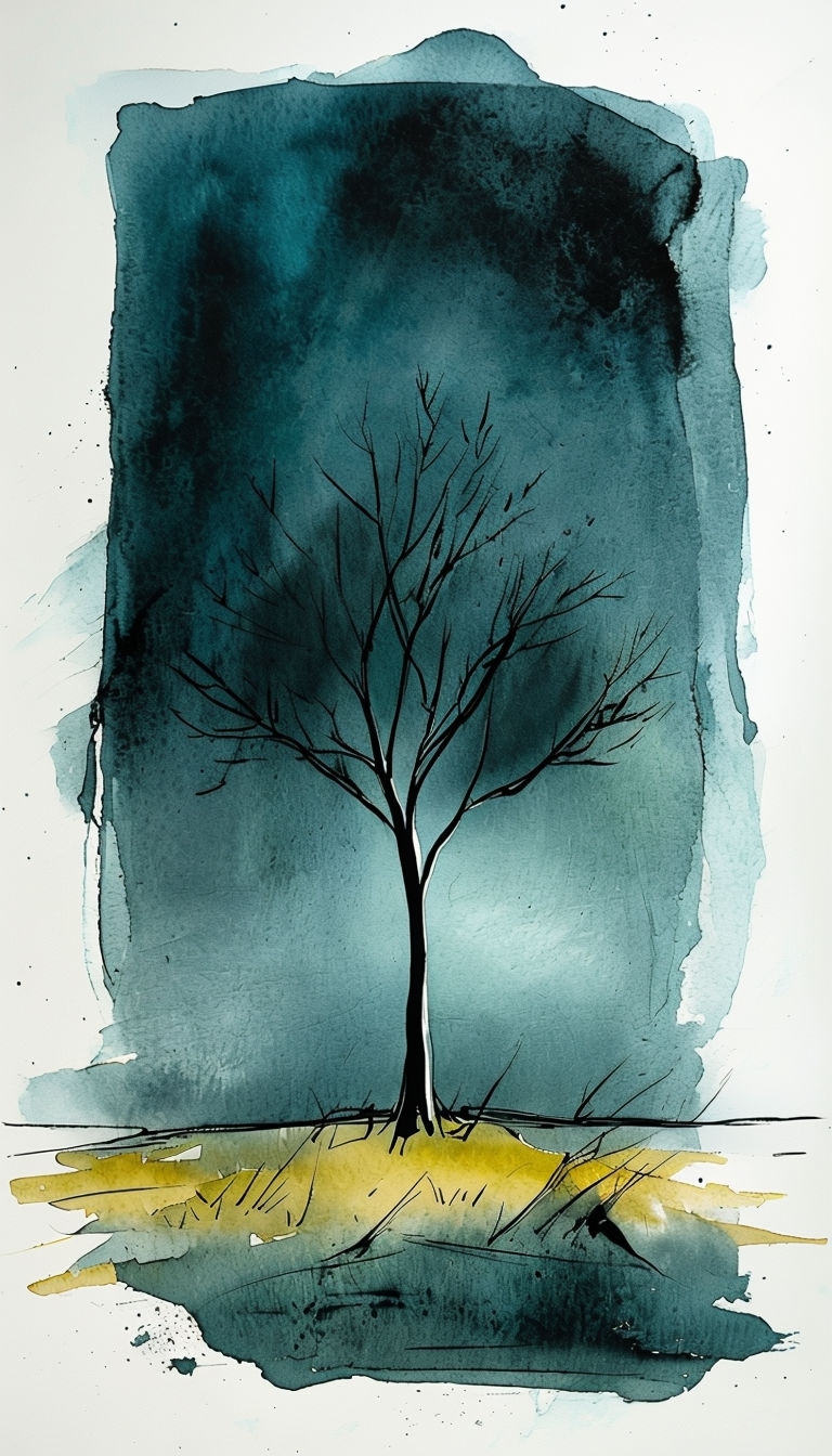 Solitary Bare Tree Minimalist Watercolor Phone Case Cover