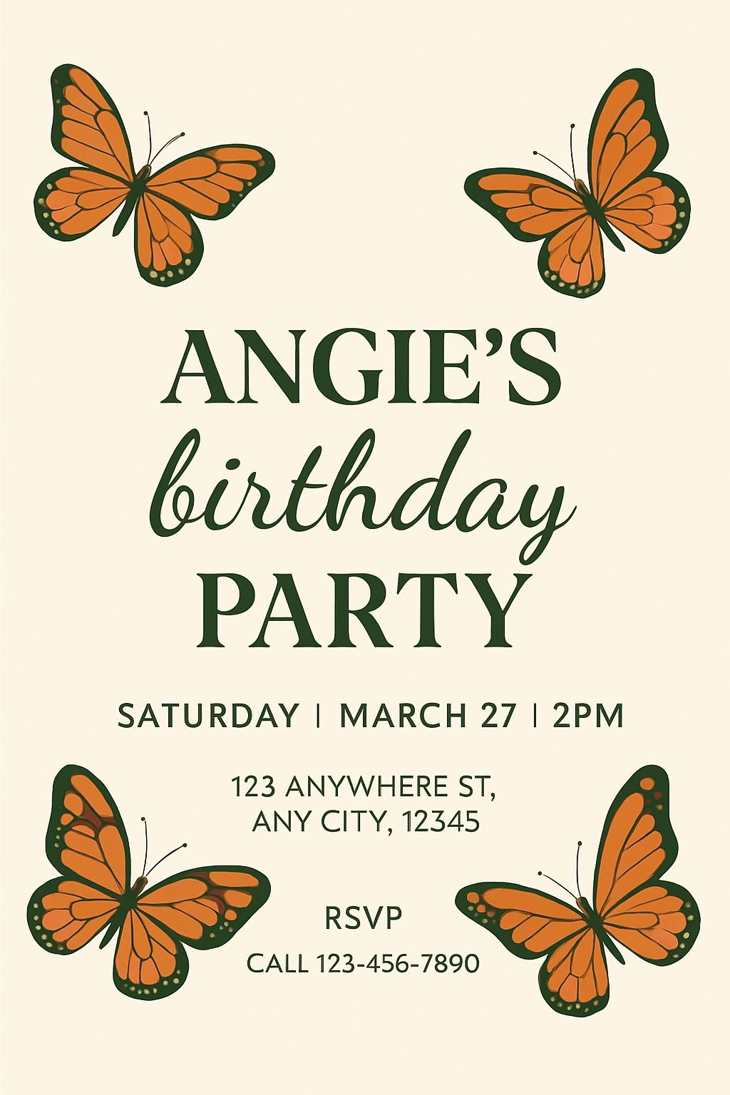 Stylish Monarch Butterflies Minimalist Birthday Invitation Cards & Invites
