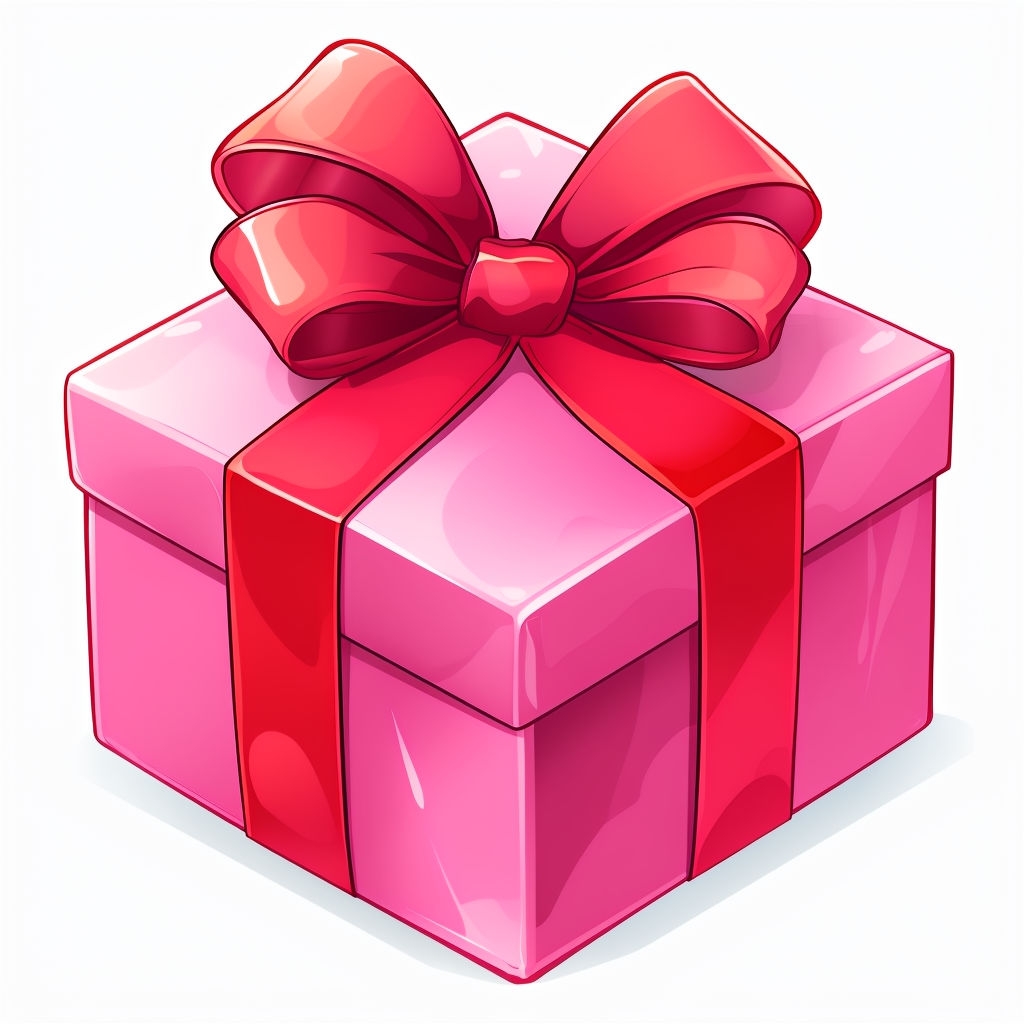 Vibrant Pink Gift Box with Red Ribbon Cartoon Illustration Mug